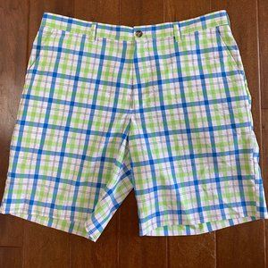 Izod Performance Golf Shorts Size 40 Blue Green Plaid